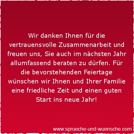 Wir danken Ihnen für die vertrauensvolle Zusammenarbeit und freuen uns, Sie auch im nächsten Jahr allumfassend beraten zu dürfen. Für die bevorstehenden Feiertage wünschen wir Ihnen und Ihrer Familie eine friedliche Zeit und einen guten Start ins neue Jahr!