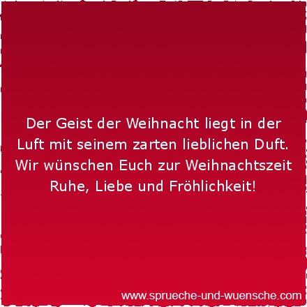 Der Geist der Weihnacht liegt in der Luft mit seinem zarten lieblichen Duft. Wir wünschen Euch zur Weihnachtszeit Ruhe, Liebe und Fröhlichkeit!