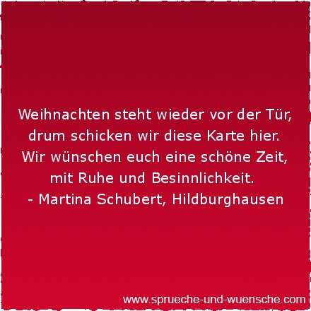 Weihnachten steht wieder vor der Tür, drum schicken wir diese Karte hier. Wir wünschen euch eine schöne Zeit, mit Ruhe und Besinnlichkeit. 