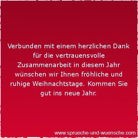 Verbunden mit einem herzlichen Dank für die vertrauensvolle Zusammenarbeit in diesem Jahr wünschen wir Ihnen fröhliche und ruhige Weihnachtstage. Kommen Sie gut ins neue Jahr.